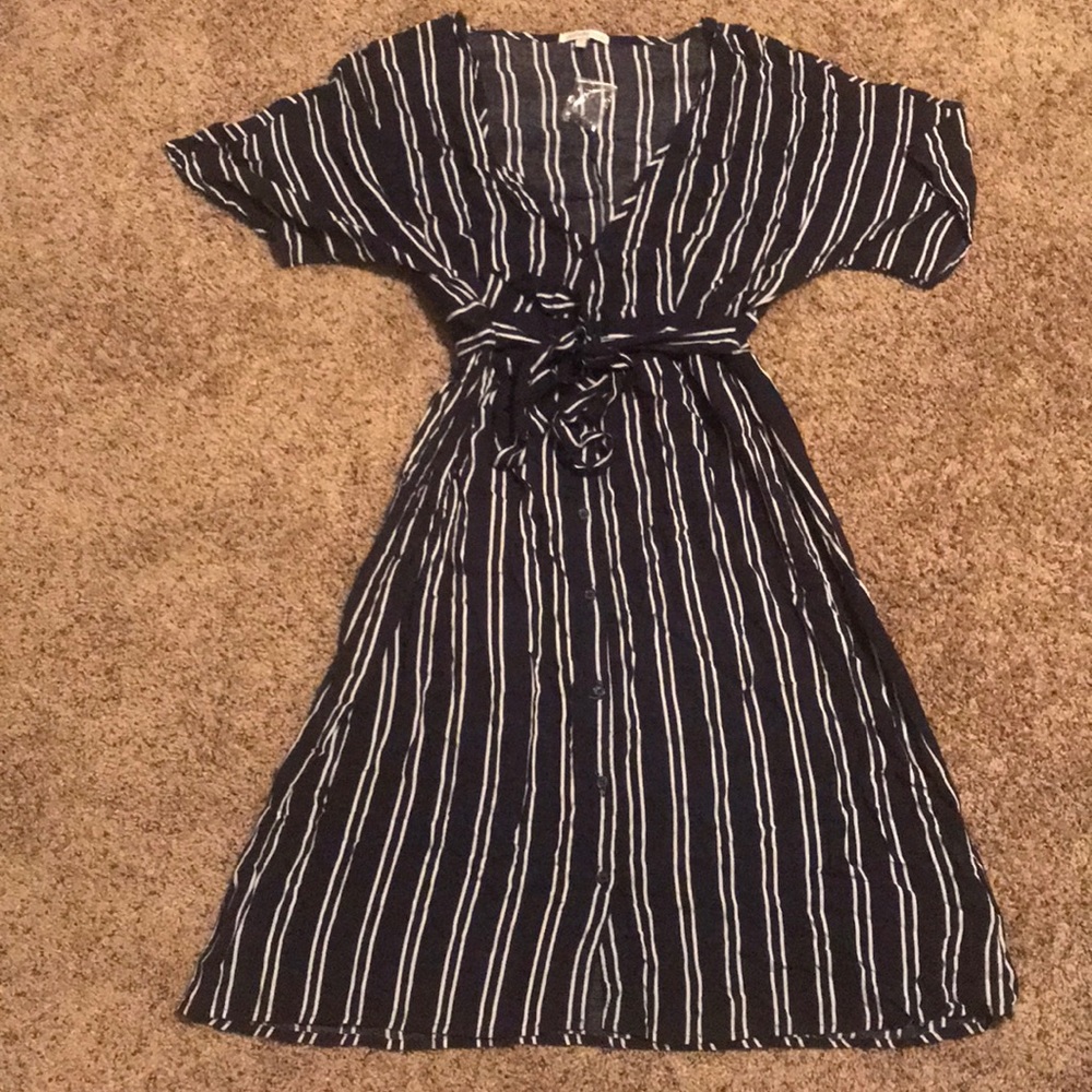 Navy and white striped dress